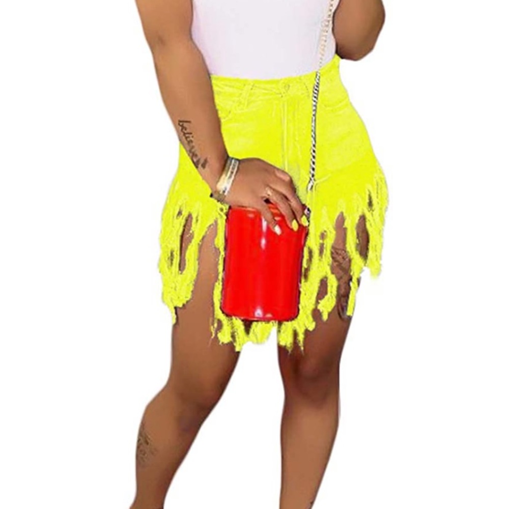 High waist fringe shorts